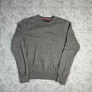 Tommy Hilfiger Knit Sweater Gray Crewneck Minimal Logo Size M